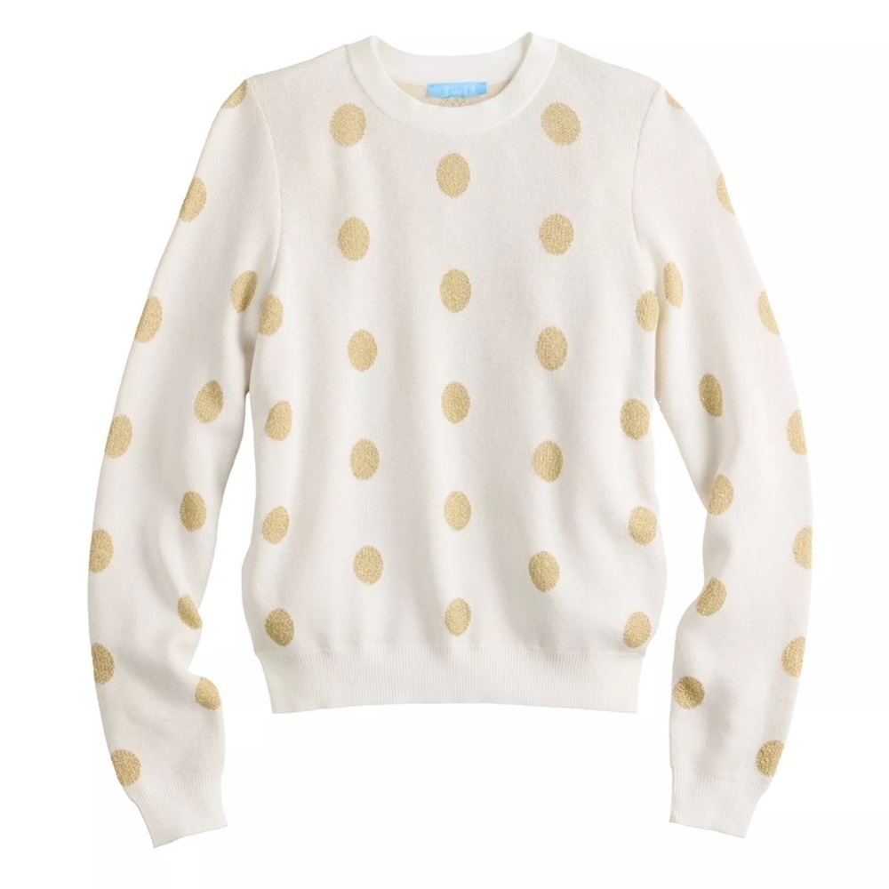 Draper James RSVP Ivory Gold Shimmer Polka Dots Long Sleeve Sweater Size Medium